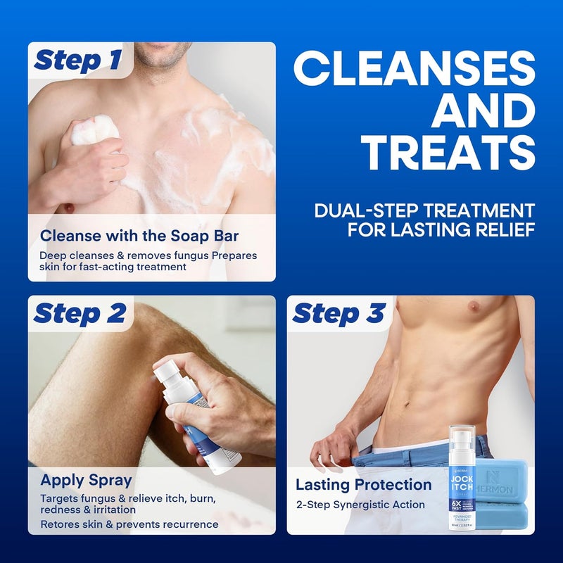 Hermon Antifungal Jock Itch Spray & Soap Kit: Powerful Treatment of Antifungal Spray & Soap for Jock Itch with 2.01 fl.oz & 2 Bars - Fast & Effective Relief of Itching, Burning, Redness, & Irriation - Image 3